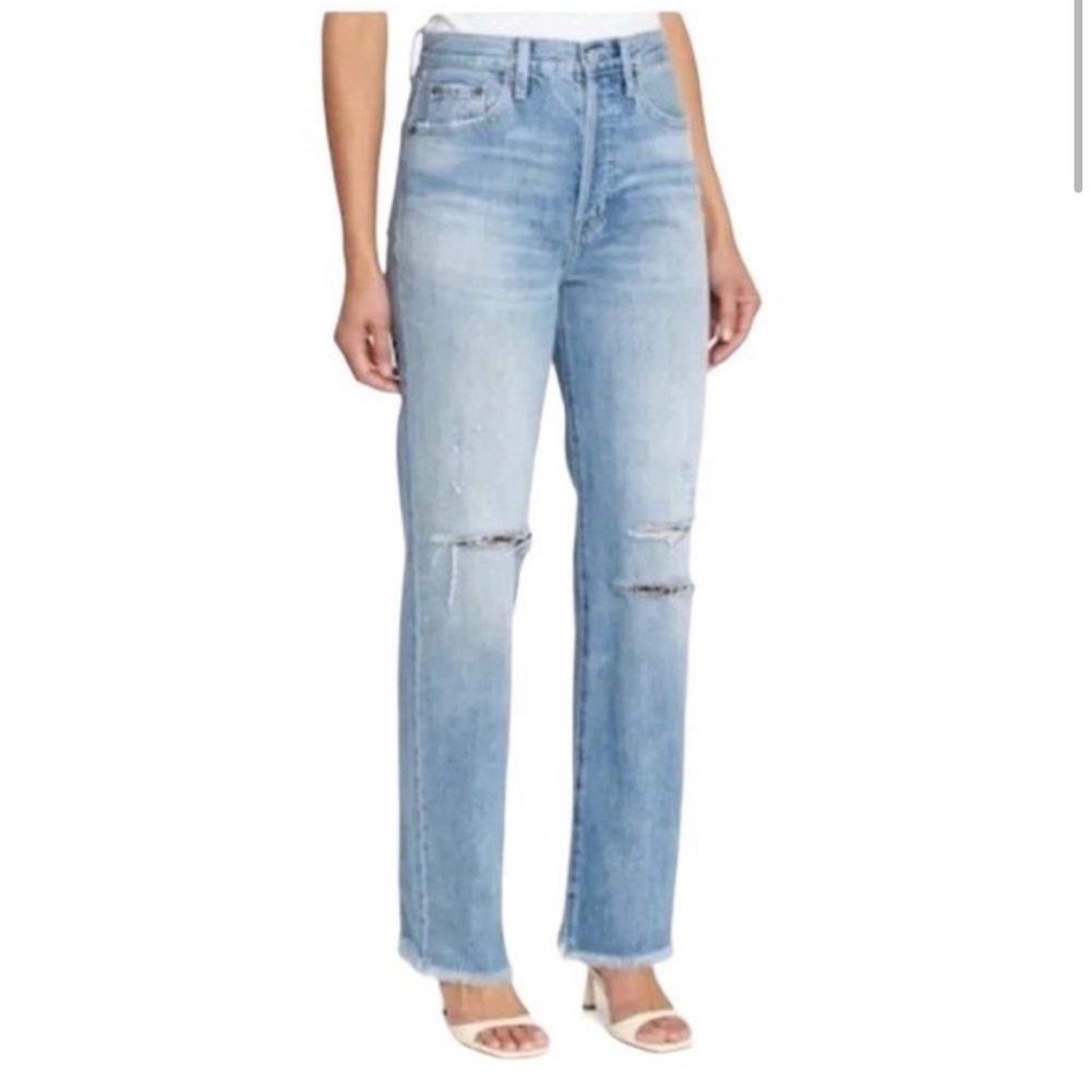 NWT Pistola Cassie Super High Rise Straight Jeans Womens 33 Bayview Distressed